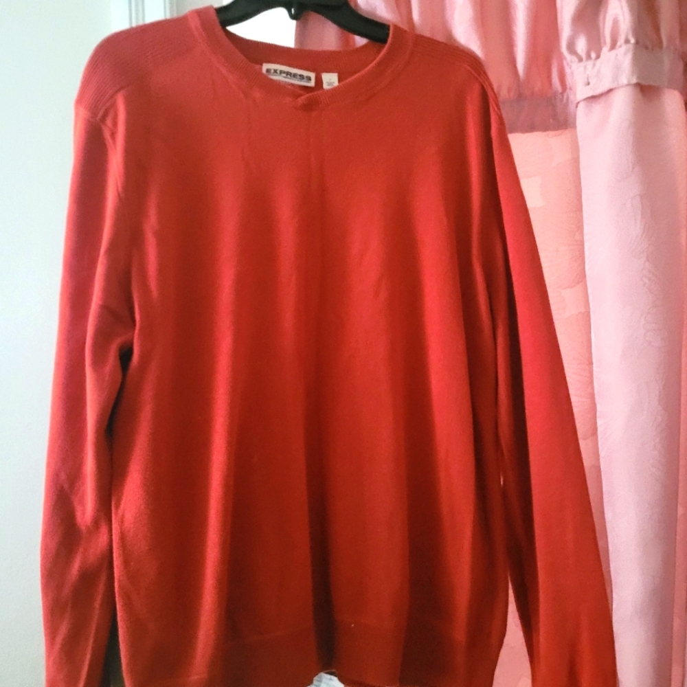 Express Men's Vibrant Red Crewneck Sweater